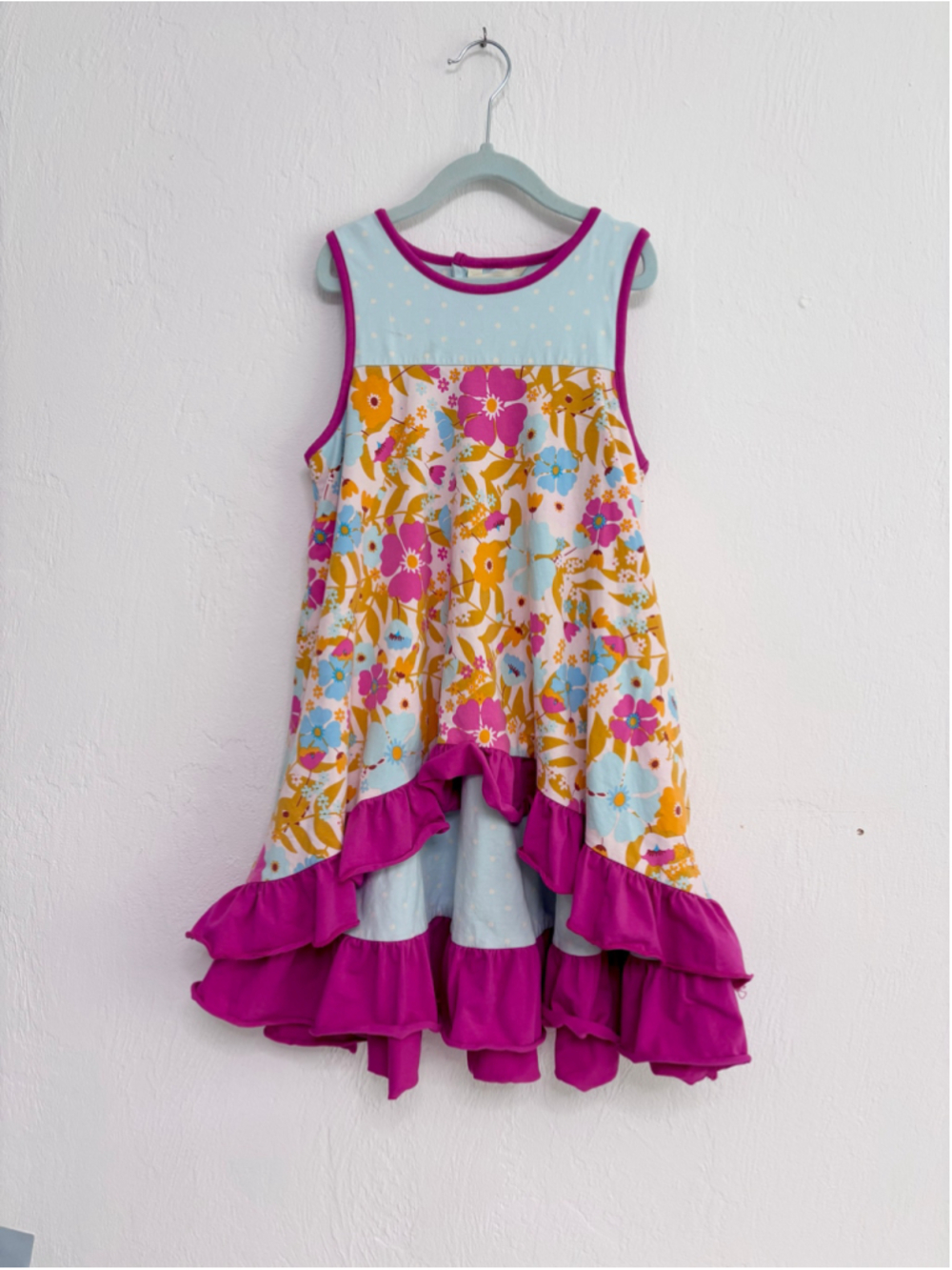Girls Matilda Jane Casual Dress Size 10 Pink Blue Floral Ruffle Cotton blend